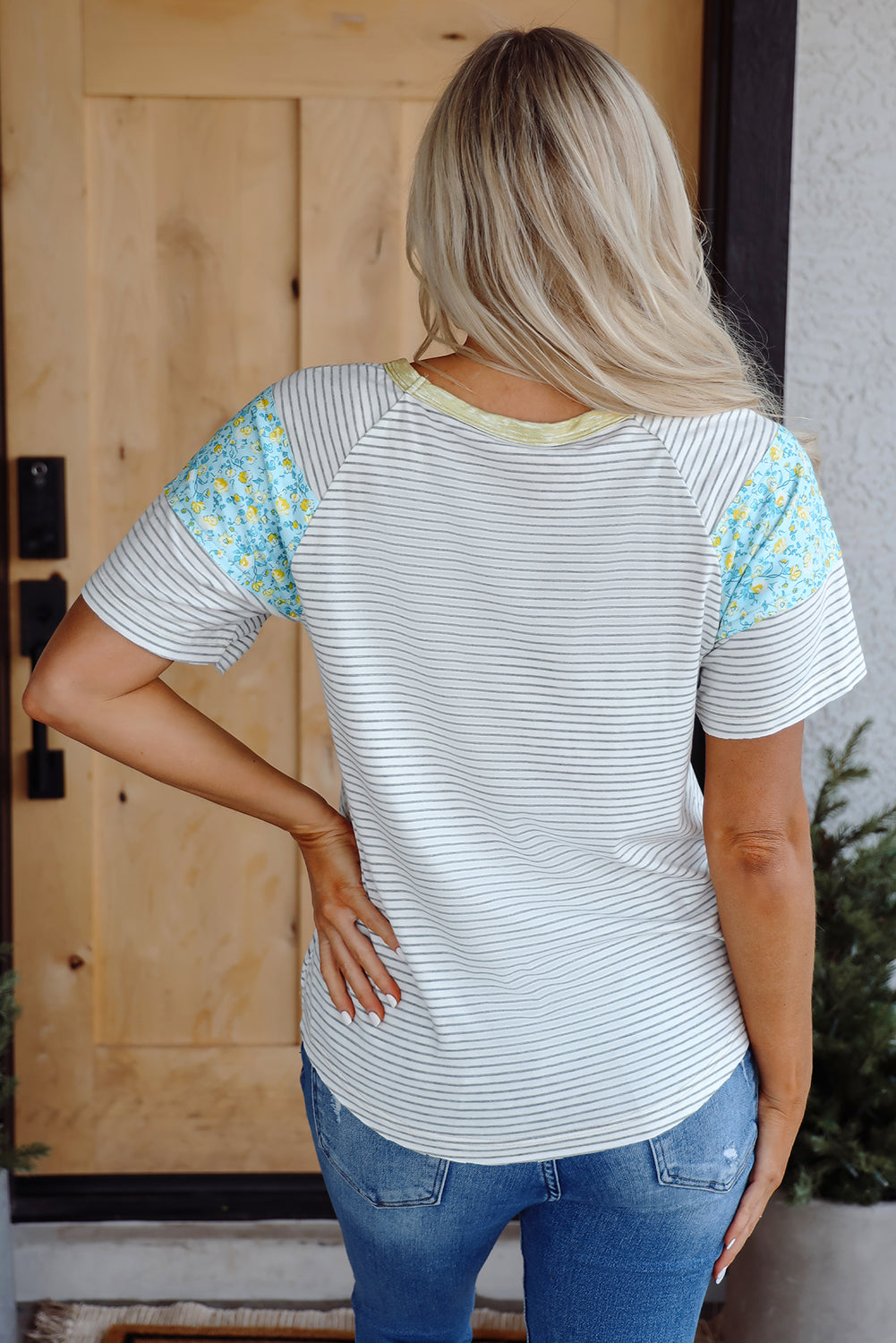 Chana Stripe Floral Sleeves Top