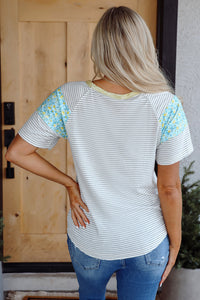 Chana Stripe Floral Sleeves Top