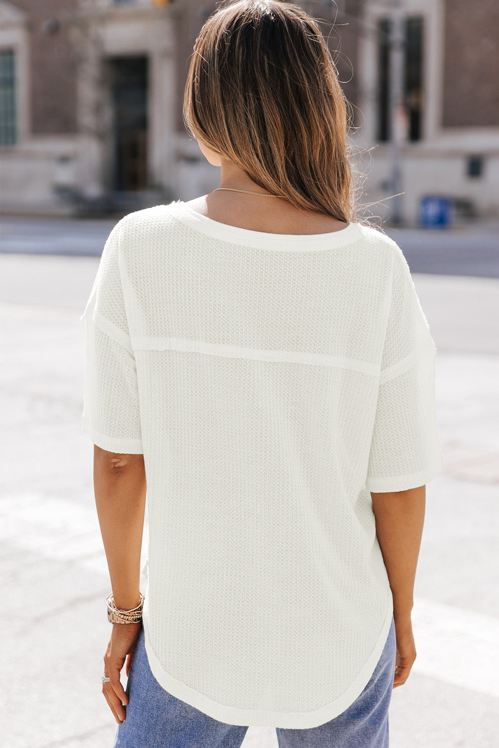 Jennifer Waffle Knit Drop Shoulder Loose Top