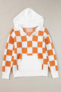 Lila Checkered Kangaroo Pocket Hooded Sweater
