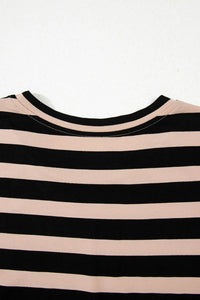Stripe Casual Round Neck Tee Dress with Pockets