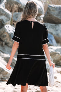 Birdie Scallop Trim Bow Detail Half Sleeve Dress