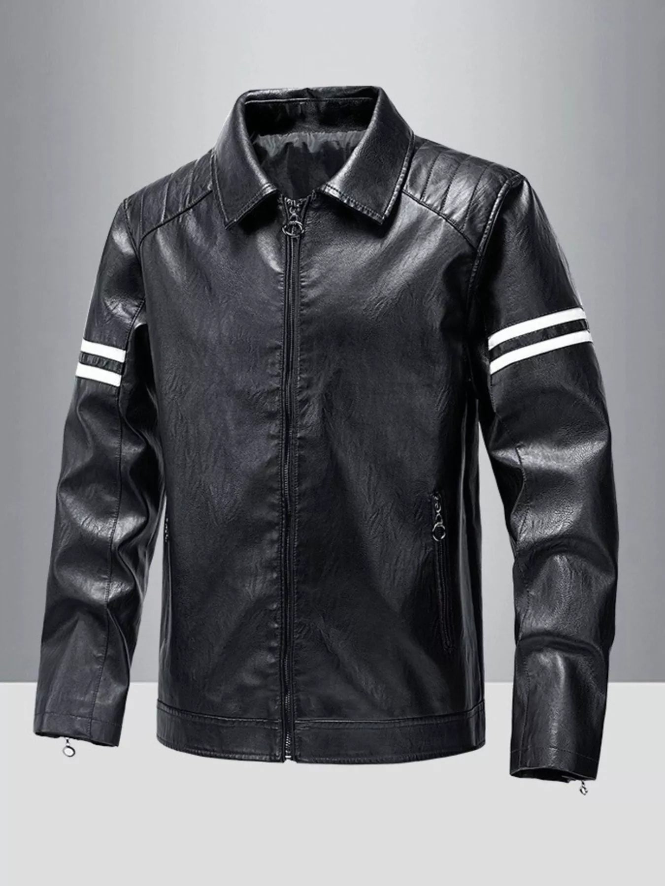 Men's Plus Size Zip Up Leather Motorcycle Jacket