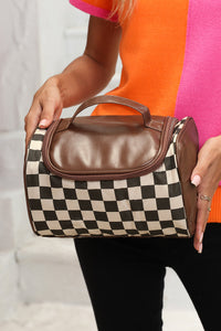 Black Checkered Zipper Makeup Bag