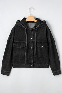 Sage Pocket Drop Shoulder Hooded Denim Jacket