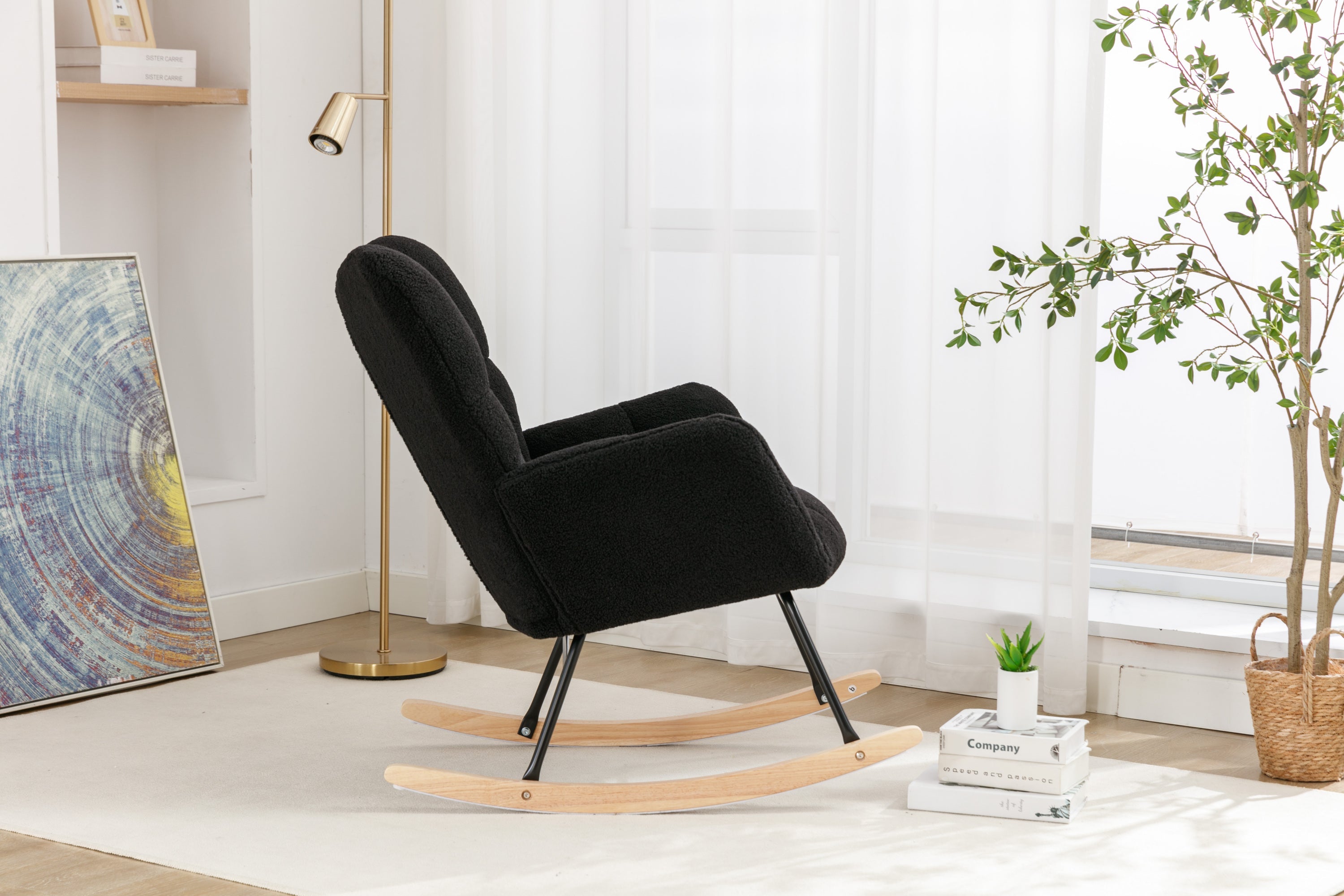 050-Teddy Fabric Rocking Gilder Nursery Chair For Living Room Indoor,Black