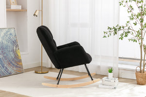 050-Teddy Fabric Rocking Gilder Nursery Chair For Living Room Indoor,Black