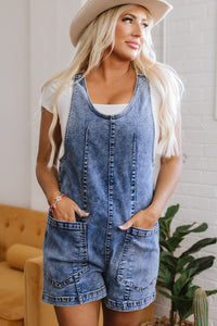 Baylee Sleeveless U Neck Patched Pocket Denim Romper
