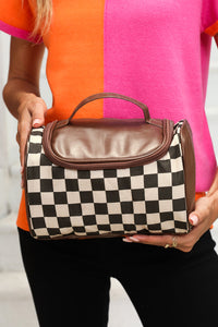 Black Checkered Zipper Makeup Bag