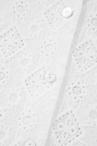 Lace Puff Sleeve V Neck Button Up Shirt