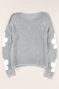Dulce Big Flower Hollowed Knit Drop Shoulder Sweater