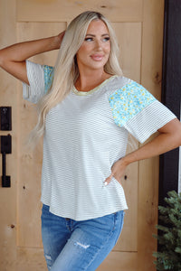 Chana Stripe Floral Sleeves Top