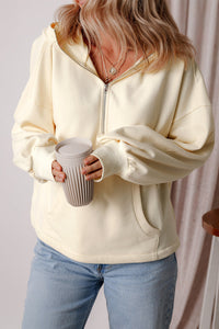 Kate Fleece Lined Half Zipper Kangaroo Pockets Loose Hoodie