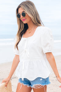 Anaiah Bow Knot Puff Sleeve Peplum Top