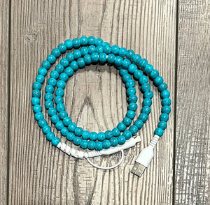 Beaded Phone Charger with Lightning & USB-C Cable: Turquoise