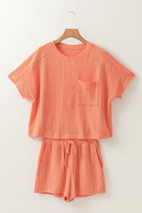 Rylie Textured Patched Pocket Drawstring Shorts Set