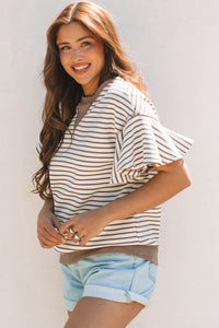Alexia Striped Ruffle Short Sleeve Top