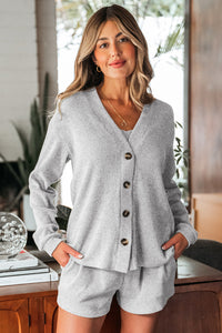 Ella 3 Pieces Rib Crop Camisole Set with Cardigan