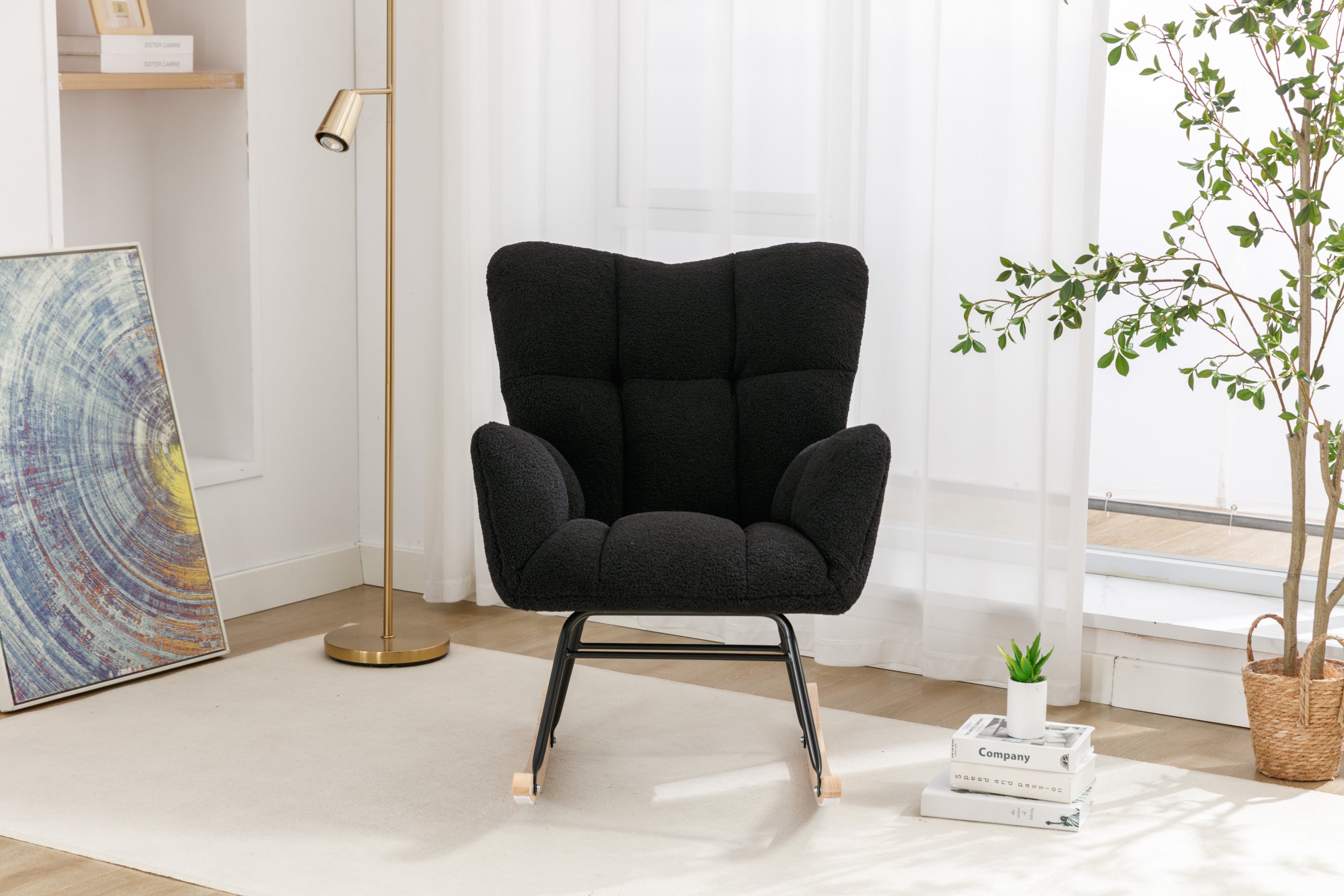 050-Teddy Fabric Rocking Gilder Nursery Chair For Living Room Indoor,Black