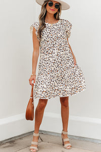 Darcy Leopard Ruffled Keyhole Back Mini Dress