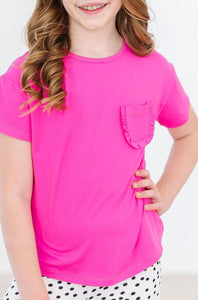 Hot Pink Ruffle Pocket Tee