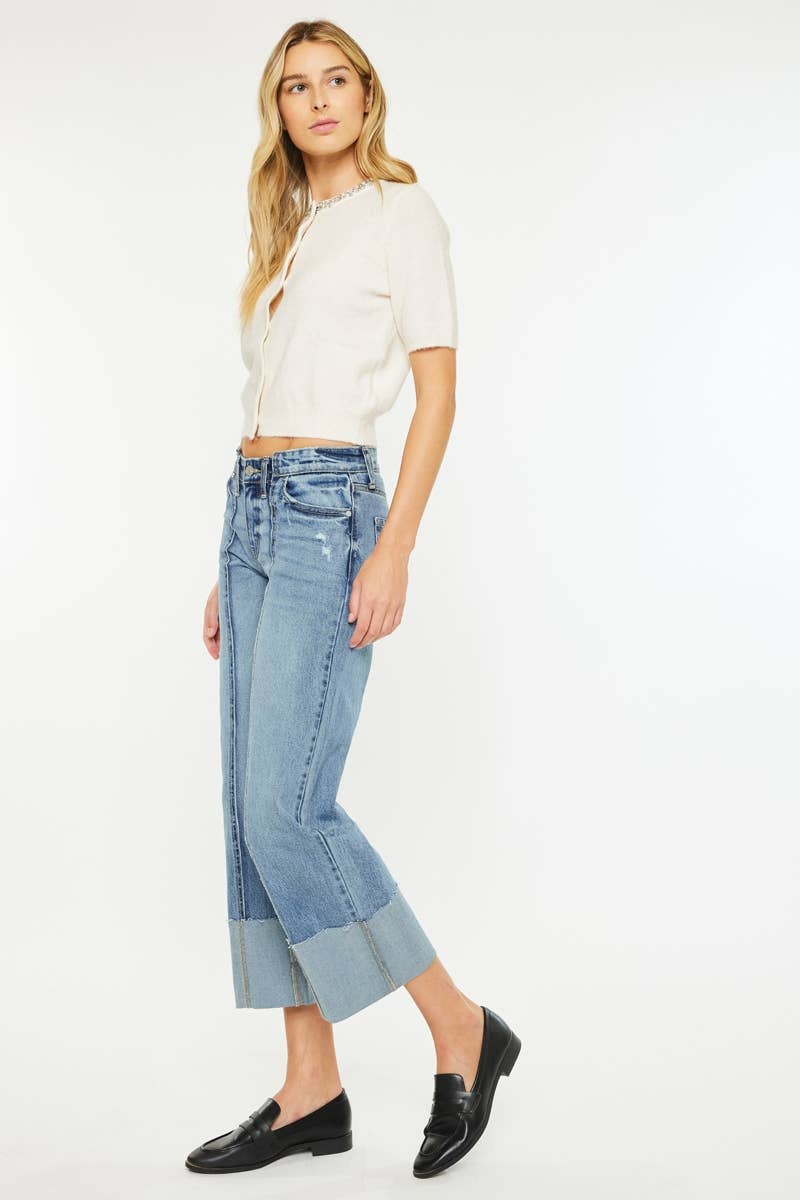 KanCan Denim MID RISE CROPPED WIDE LEG JEAN