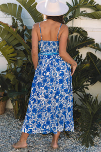 Shelby Floral Spaghetti Strap Maxi Dress with Waist Tie