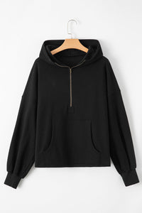 Kate Fleece Lined Half Zipper Kangaroo Pockets Loose Hoodie