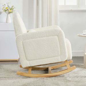 Accent Rocking Chair with Curved Back & Pillow, Ultimate Comfort for Your Home, Teddy Velvet, Cream White