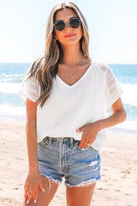 Novah Lace Crochet Textured Button Back Top
