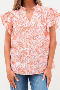 Nancy Floral Ruffle Sleeve Split Neck Blouse