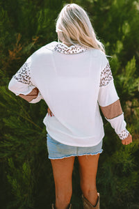 Eleanor Leopard Turn-down Collar Waffle Top