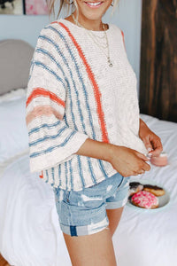 STRIPED COMFORT FLORAL PULLOVER SWEATER