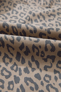 Leopard Printed Drawstring Waist Pocketed Wide Leg Jeans