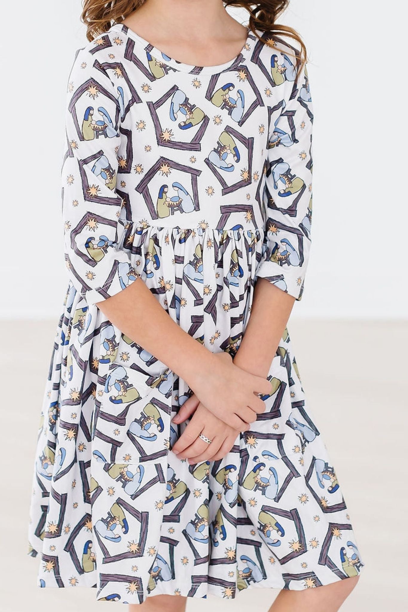 SALE Nativity 3/4 Sleeve Pocket Twirl Dress