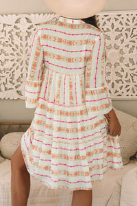 Winnie Bracelet Sleeve Slit Neck Ruffled Loose Dress