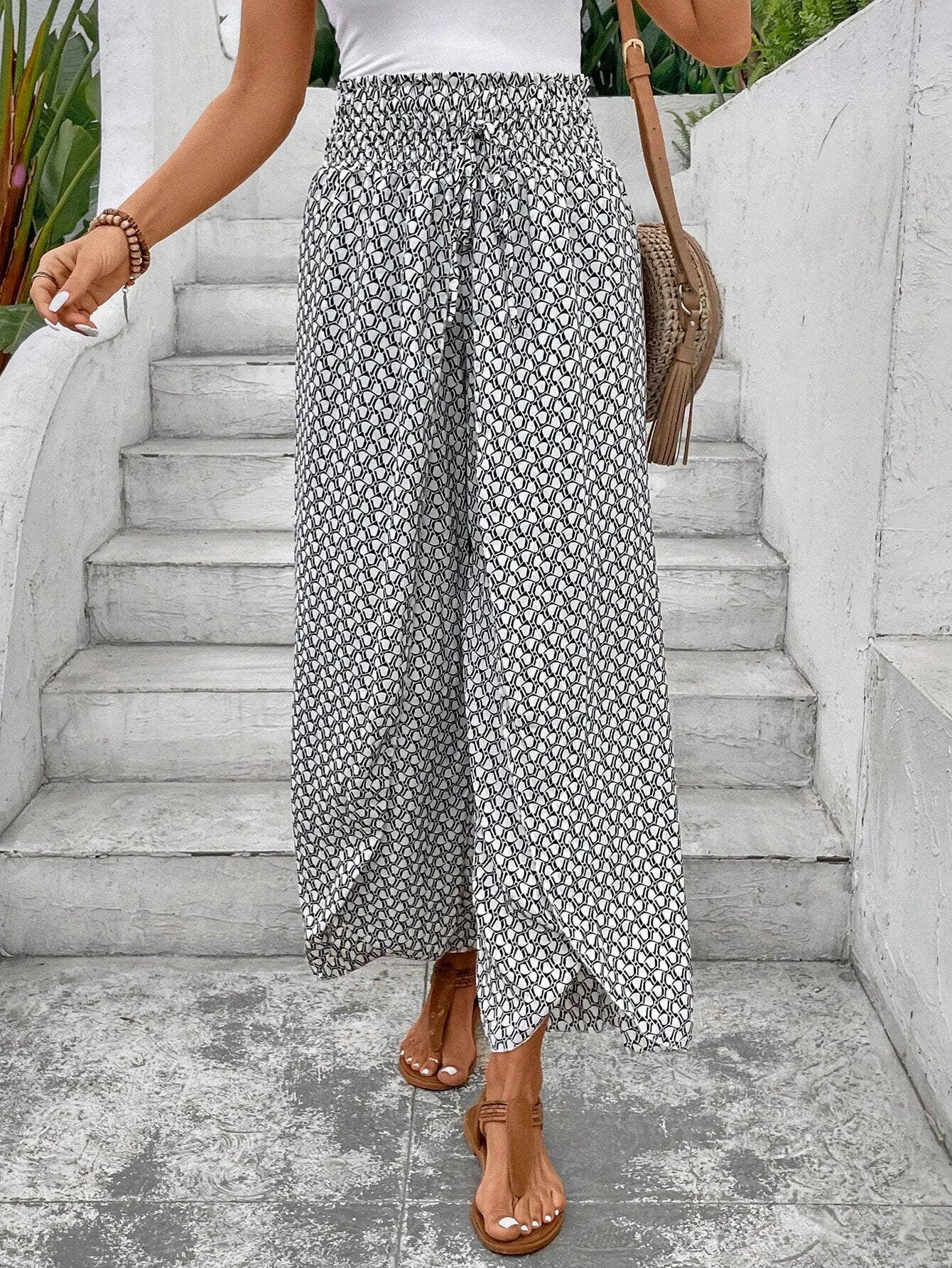 Floral side slit wide leg culottes: White