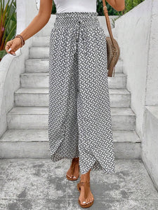 Floral side slit wide leg culottes: White