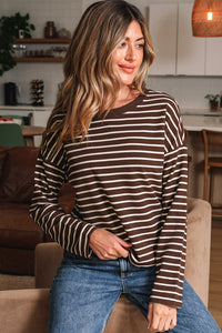 Ember Stripe Ribbed Cropped Crew Neck Top