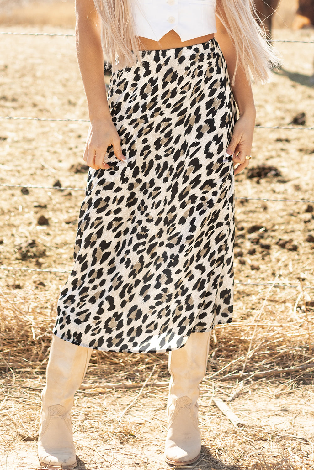 Johanna Leopard Print High Waist Midi Skirt