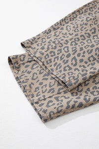 Leopard Printed Drawstring Waist Pocketed Wide Leg Jeans