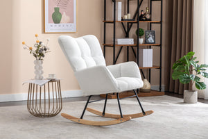 050-Teddy Fabric Rocking Gilder Nursery Chair For Living Room Indoor,Ivory
