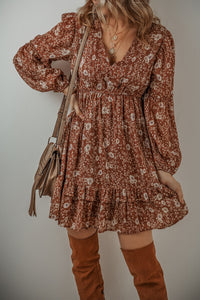 Ashley Boho Floral Puff Sleeve Mini Dress