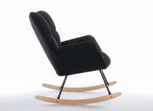 050-Teddy Fabric Rocking Gilder Nursery Chair For Living Room Indoor,Black
