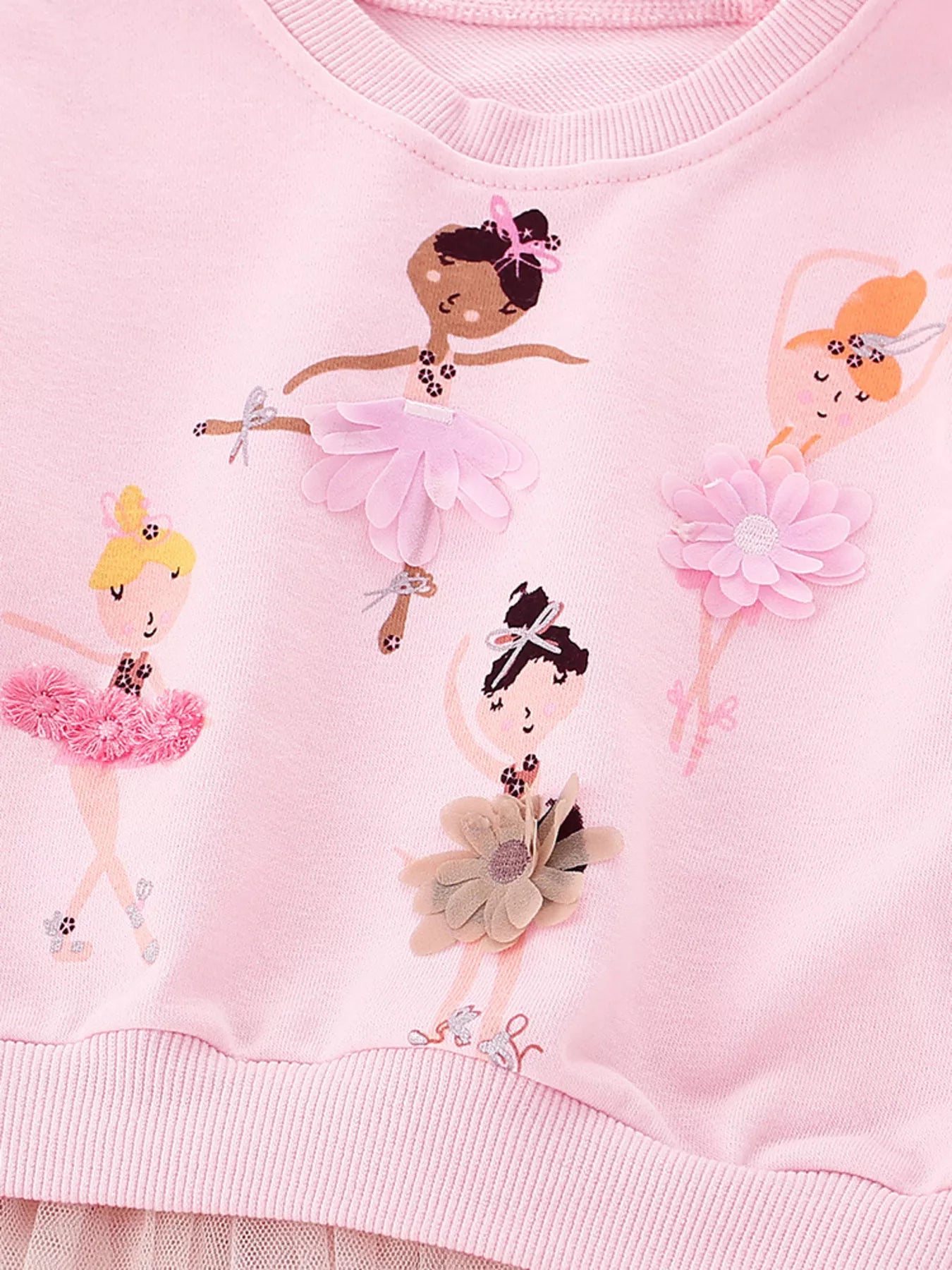 Children's Ballerina Applique Crewneck Sweatshirt with Tulle Hem