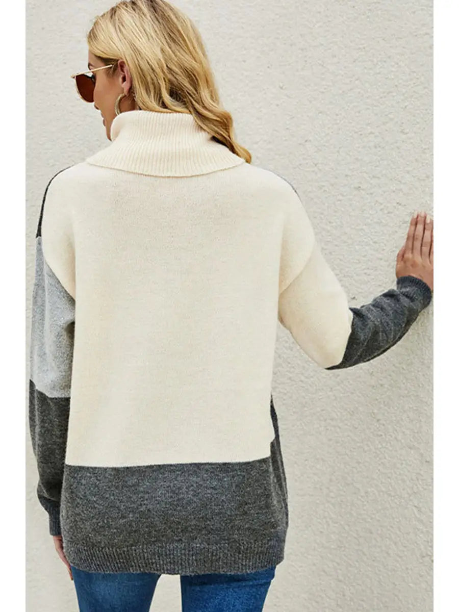 FINAL SALE-High Neck Color Block Oversized Sweater