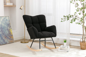 050-Teddy Fabric Rocking Gilder Nursery Chair For Living Room Indoor,Black