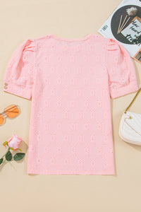 Scarlet Flower Textured Short Sleeve Top.