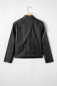 Olive Faux Leather Buttoned Front Boxy Jacket