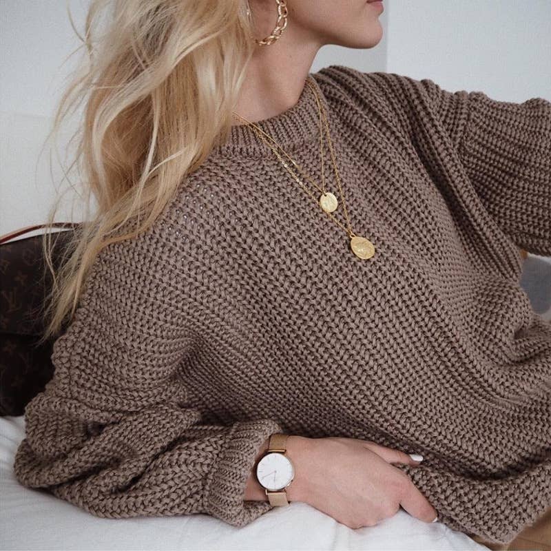 Commuter Crewneck Stylish Pullover Sweater: Coffee